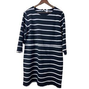 Old Navy Black White Stripe Long Sleeve Dress Back Zip Women's Size XXL